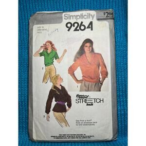 Simplicity Sewing pattern 9264 knit top shawl collar 1980s size 10 12 14